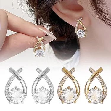 Fashion Cross Stud Earrings For Women Girls Korean Style Elegant Crystal Jewelry Ear Rings Fishtail Lady Earrings Gifts 6