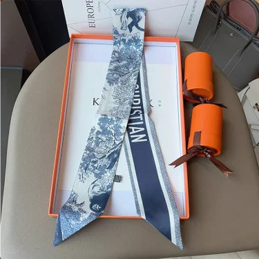 French Spring Hot Sale Plants Jungle Animals Women\'s Twill Decoration Sharp Horn Strap Bag Spot Silk Band Hair Band Small Scarf 5