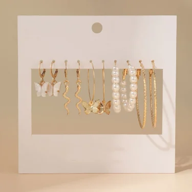 Trendy Exquisite Pearl Metal Earrings Set For Women Geometric Circle Dangle Drop Earrings Acrylic Set of Earrings Jewelry 5