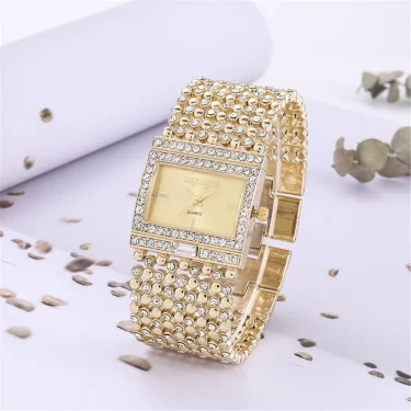 Luxury Simple Square Diamond Encrusted Women's Quartz Watch Gold Skeleton Fashion Women's Clock Gift Dress Wristwatch 6