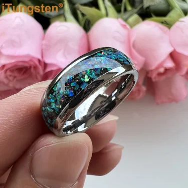 iTungsten 8mm Nice Shiny Galaxy Opal Ring Men Women Tungsten Engagement Wedding Band Domed Polished Comfort Fit 3