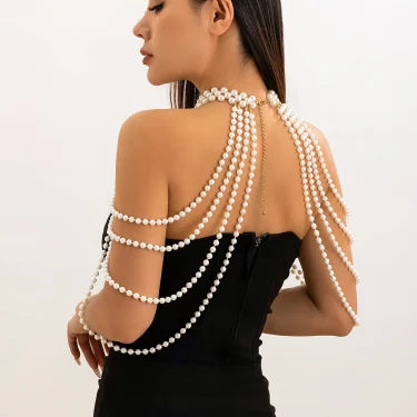 Ingemark New in 2025 Bridal Tassel Imitation Pearl Shoulder Chain Necklace for Women Elegant Shawl Wedding Jewelry Accessories 3