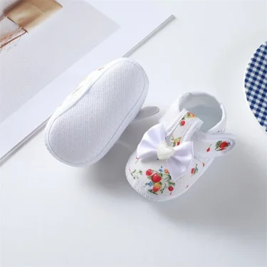 0-18months Baby Girls Flat Shoes Soft Sole Bowknot Flower Print Non-Slip Shoes For Infant Girls Indoor Outdoor First Walkers 2