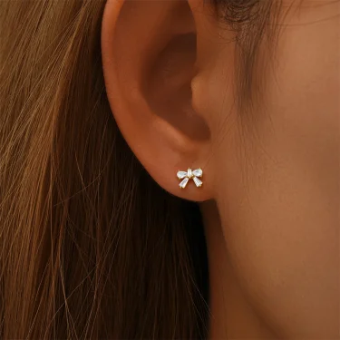 Aide 925 Sterling Silver Sweet Bow Mariquesa Zircon Piercing Stud Earrings For Women K Gold Elegant Bohemian Jewelry Party Gift 2