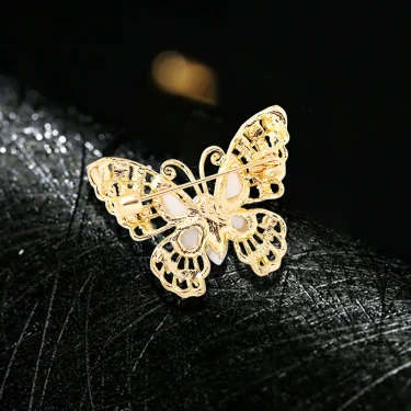 Gold Color Enamel Butterfly Pearl Brooches for Women Shiny Rhinestone Beauty Classic Insects Party Office Brooch Pin Gifts Jewel 6