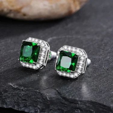 Exquisite Female Earrings 925 SIlver Needle Square Emerald Green Zircon Crystal Earrings For Women Jewelry Wholesale Bijoux 1