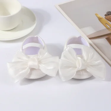 Lovely Baby Girls Shiny Baptism Shoes Headband Newborn Cute Bowknot Mary Jane Flats Set Children First Walker Flat 0-12 Months 6