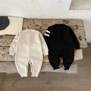 Ins Autumn Newborn Girl Bodysuit Cotton Bear Printed Long Sleeve Baby Girl Jumpsuit Loose Embroidery Toddler Girl Knitted Romper 3