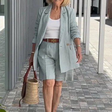 Summer New Solid Color Long Sleeve Shorts For Women's Suit Set Stylish Cardigan Female Office Suit 2 Piece Set 2