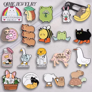 Cute Animal Series Brooch Enamel Pins Cartoon Kawaii Capybara Cat Animal Doctor Dog Brooches Backpack Lapel Badge Jewelry Gift 1