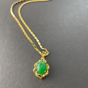 24k Gold Plated Emerald Pendant Necklace Earring Jewelry Set For A Woman's Engagement Gift 4