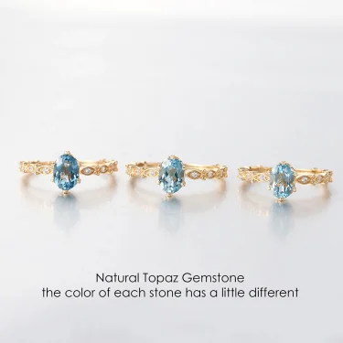 LAMOON Natural Topaz Rings For Women Gemstone Ring Blue Topaz 925 Sterling Silver K Gold Plated Wedding Engagement RI178 4