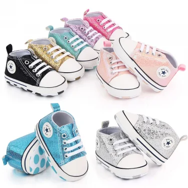 2025 Newborn Sequined Canvas Baby Sneakers Casual Baby Boys Girls Toddler Multi-Color Soft Sole Non-slip Walking Shoes 1