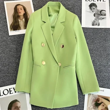Candy Color OL Blazer Spring Autumn Notched Long Sleeve Double Breasted Metal Button Slim Pocket Blazer Coats ZXFS-S602 4