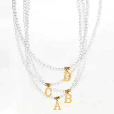 Stainless steel letters initial pendant necklace diy name Simulated pearls Bead Necklaces for Women Pearl Woman's Choker jewelry 5