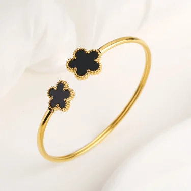 New Design Lucky Stainless Steel FIve Leaf Flower Bangle Ring Jewelry Set for Women Waterproof Fashion Jewelry Party Gift Clover 4