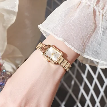Women Gold Square Watch Simple Korean Version Female Student Fashion Stainless Steel Bracelet Quartz Wristwatches Clock Gift 4