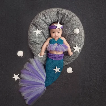 Purple mermaid suit baby photography costume baby photography costume mermaid birthday gift photo props mermaid knitting suit 1