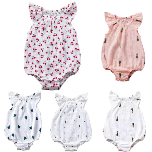 Summer Newborn Infant Baby Girls Romper Muslin Cotton Linen Infant Romper Playsuit Jumpsuit Fashion Baby Clothing 1