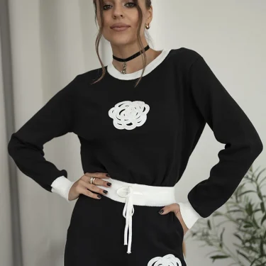 Casual Knitted Two Piece Women Sets Floral Sweater Matching Sets Knit Tracksuit Women Two Piece Set 2 Piece Winter Set For Women 2
