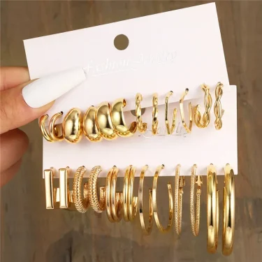 Boho Big Circle Hoop Earring Set for Women, Gold Color Bohemia Vintage Pearl Earring, Heart Zircon Ear Studs Jewelry Gifts 2