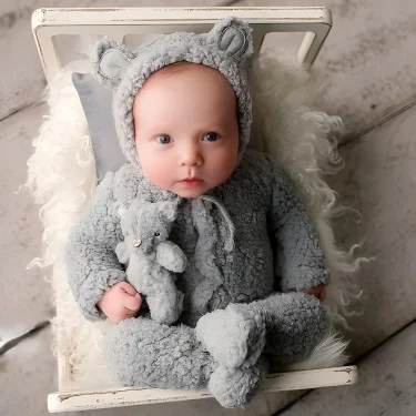 Ylsteed Cute Newborn Bear Bonnet and Pajama Set Infant Photo Prop Brown Plush Bear Ear Hat and Footie Romper Photoshoot Outfit 1