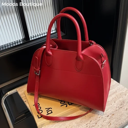 MOODS Branded Red Color Large Size Women Handbags Retro Pure Color Suede Shoulder Shopper Tote Bag Luxury Designer Handbags 1