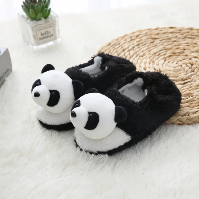 Children Toddler Girl Slippers Indoor Winter Plush Warm Shoes Cartoon 3D Panda Kid Boy Soft Rubber Sole Home Footwear Baby Items 3