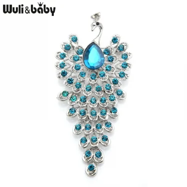 Wuli&baby Big Rhinestone Peacock Bird Brooches Women Beauty 3-color Bird Animal Weddings Party Office Brooch Pins Gifts 1