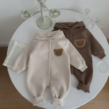 Ready Stock Newborn Baby Clothes Winter Baby Jumpsuit Bear Cute Hooded Baby Bodysuit Warm 0-2 Years Old 1