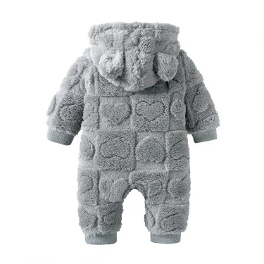 Cartoon Baby Clothes Boy Romper Long Sleeve Arctic Velvet Hooded Baby Girl Romper Winter Warm Newborn Clothes 0-18 Months 2