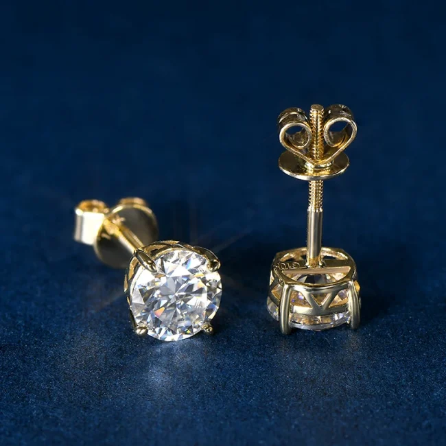 IOGOU 14k Gold Earrings Real 6mm Moissanite Diamond Stud Earrings for Men Women 10K Yellow Gold Screw Back Earrings Fine Jewelry 3