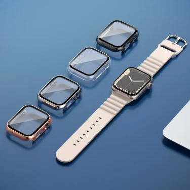 Glass+cover For Apple Watch Case 44mm 40mm 45mm 41mm 42mm 38mm Accessories Plated Screen Protector iWatch series 9 8 6 5 3 se 7 6