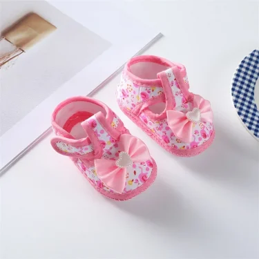 0-18months Baby Girls Flat Shoes Soft Sole Bowknot Flower Print Non-Slip Shoes For Infant Girls Indoor Outdoor First Walkers 3