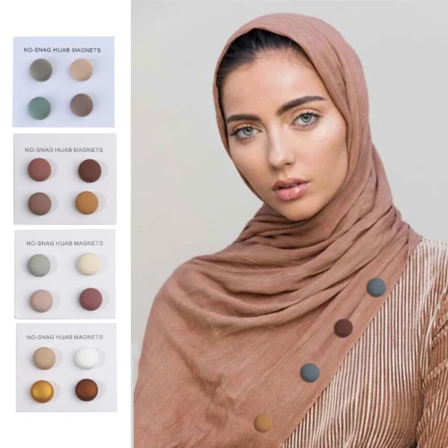 R2LE 4Pcs/set Round Hijab Pins Muslim Multi-Use Magnet Scarf Brooch Clip Safe Hijab Pins Jewelry Gifts for Women Girl Teen 6