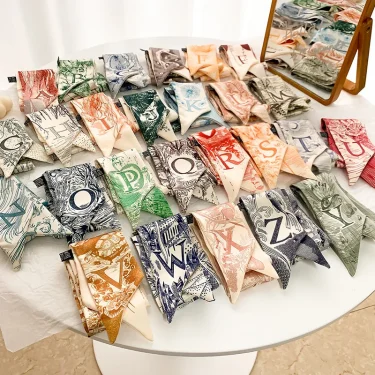 Fashion Skinny Silk Scarf for Women Letter Hair Ribbons Headbands Bandana Female Bag Wrist Wrap Neckerchief Foulard Neck Ties 1