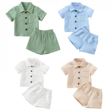 Pudcoco Toddler Newborn Baby 2Pcs Summer Outfits, Short Sleeve Button Down Lapel Shirt + Shorts Set 0-3T 1