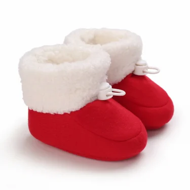 VANLEN SINA Winter Baby Warm Red Boots - Fluffy Flock Snow Slip On Shoes for Girls Toddler 0-18 Months 2