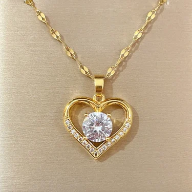 Artificial Gems Heart Pendant Necklace for women 2022 Golden Stainless Steel Lips Neck Chain Female Necklaces Jewelry for Girl 1