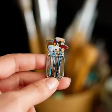 Paint Brushes in Clear Jar Enamel Pin UV Screen Printing Artist Badge Artist Supplies Brooch Makeup Brushes Pins 4