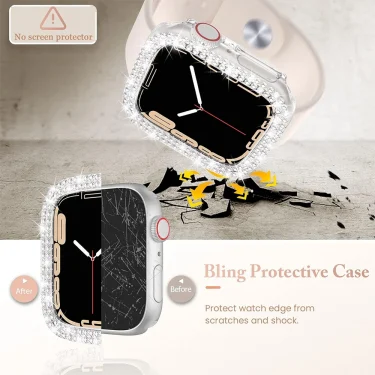 Bling Case for Apple Watch Series 9 8 7 6 5 4 3 2 1 SE(No Screen), Women Glitter Rhinestone Protector Frame. 5