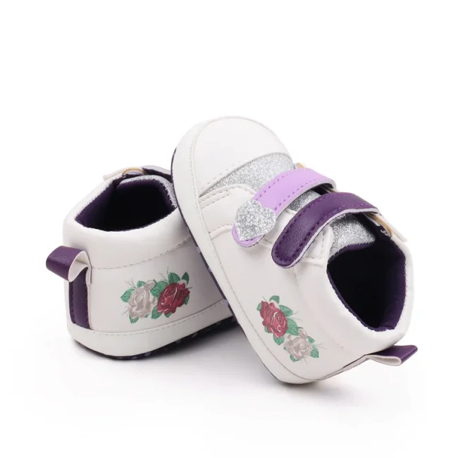 Baby Girl Shoes Infant Toddler 0-9-18 Months Flower Print Beautiful Soft PU High Quality Anti-slip Sole Walking Sneaker BHX3174 3
