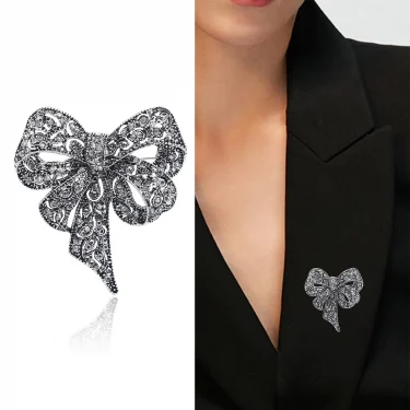 Sparkling Rhinestone Bow Brooches for Women Unisex Butterfly Pins Office Party Friend Gifts Jewelry Accessories 3