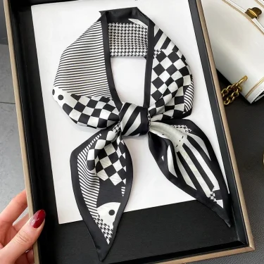 Fashion Print Hair Ribbon Scarf Women Neck Tie Bag Scarfs Satin Silk Skinny Headscarves Ladies Foulard Floral Bands 2025 6