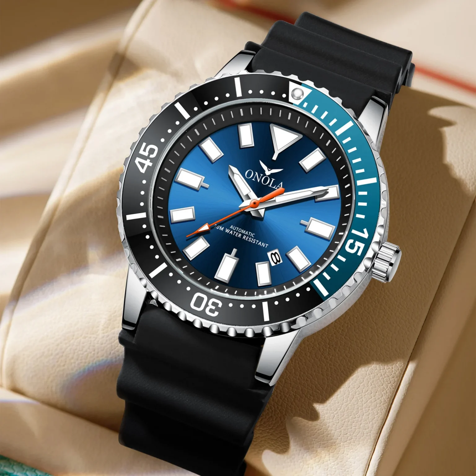 HOT Business Men's Fully Automatic Mechanical Watch ONOLA Genuine Leather Waterproof Casual Watch Men's Clock 4