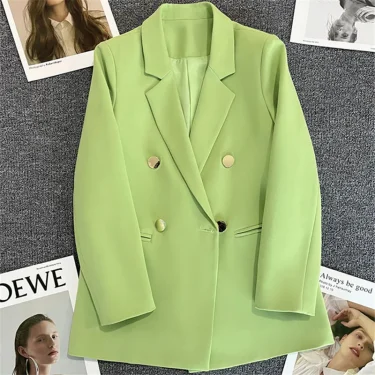 Women's Elegant Metal Buckle White Suit Jacket Casual Office lady Blazer High-end Feel Western-style Clothes Spring Autumn 2