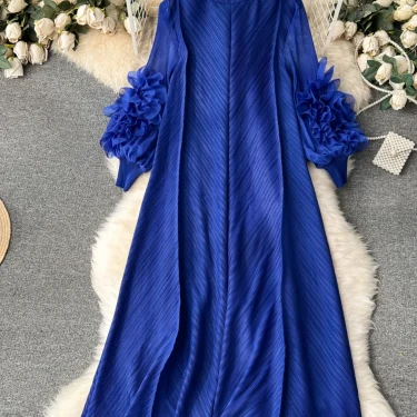 Elegant Oversized Party Dress Women Three-dimensional Floral Long Sleeve Loose Long Dresses Ladies Spring Summer Vintage Robe 2