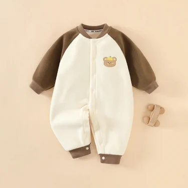 Infant Babys Girls Bodysuits Autumn Winter Spliced Long Sleeve Velvet Newborn Girl Rompers Cartoon Printed 6-24M Girls Jumpsuits 5