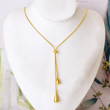 GANEMLY 316L Stainless Steel Water Drop Pendant Necklace For Women Trendy Drawstring Neck Chain 18K Gold Plated Jewelry Gift 4