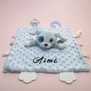 Personalized Baby Security Blanket Teether Plush Stuffed Toy Custom Blanket Comforter Bunny Elephant Soothe Appease Baby Gift 3